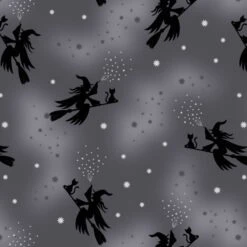 SALE 100% Cotton Fabric Lewis & Irene Flying Witches Grey Metallic 112cm Wide