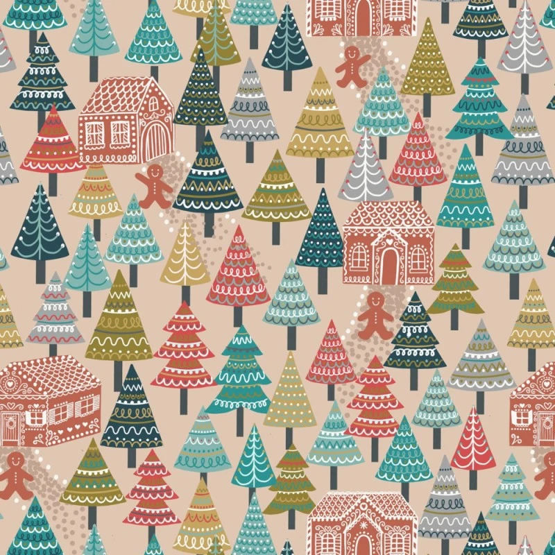 SALE 100% Cotton Fabric Lewis & Irene Gingerbread Season Forest Butterscotch 3 SALE 100% Cotton Fabric Lewis & Irene Gingerbread Season Forest Butterscotch