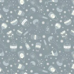 SALE 100% Cotton Fabric Lewis & Irene Halloween Bottles Metallic Grey 112cm Wide