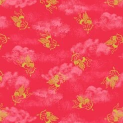 SALE 100% Cotton Fabric Lewis & Irene Love Cherubs Metallic Red 112cm Wide