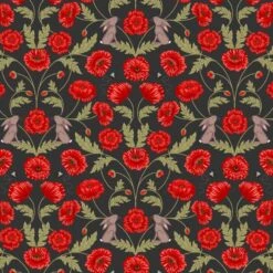 SALE 100% Cotton Fabric Lewis & Irene Mirrored Poppies & Hares Floral Dark 112cm Wide