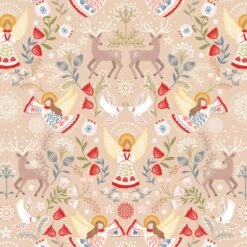 SALE 100% Cotton Fabric Lewis & Irene Peace & Joy Metallic Dark Cream 112cm Wide