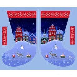 SALE 100% Cotton Fabric Lewis & Irene Snowy Tomten Stocking Panel 90cm X 112cm