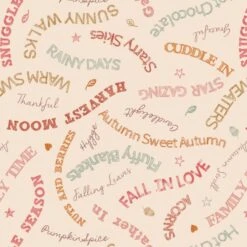 SALE 100% Cotton Fabric Lewis & Irene Snuggle Season Cosy Words Cream 112cm Wide
