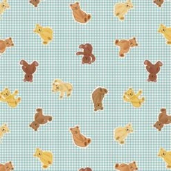 SALE 100% Cotton Fabric Lewis & Irene Teddy Bears Gingham Duck Egg Blue 112cm Wide