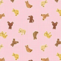 SALE 100% Cotton Fabric Lewis & Irene Teddy Bears Gingham Pink 112cm Wide