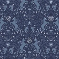 SALE 100% Cotton Fabric Lewis & Irene Unicorn Dark Blue Metallic 112cm Wide