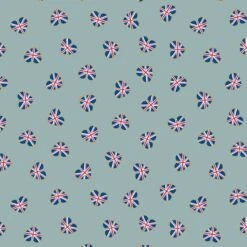 SALE 100% Cotton Fabric Lewis & Irene Union Jack Hearts Duck Egg Blue Metallic