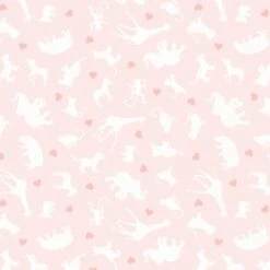 SALE 100% Cotton Fabric Lewis & Irene Wild Animals And Hearts Pink 112cm Wide
