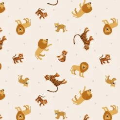 SALE 100% Cotton Fabric Lewis & Irene Wild Animals Lions Tigers Cream 112cm Wide