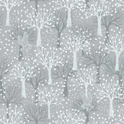 SALE 100% Cotton Fabric Lewis & Irene Winter Owl Orchard Light Grey 112cm Wide