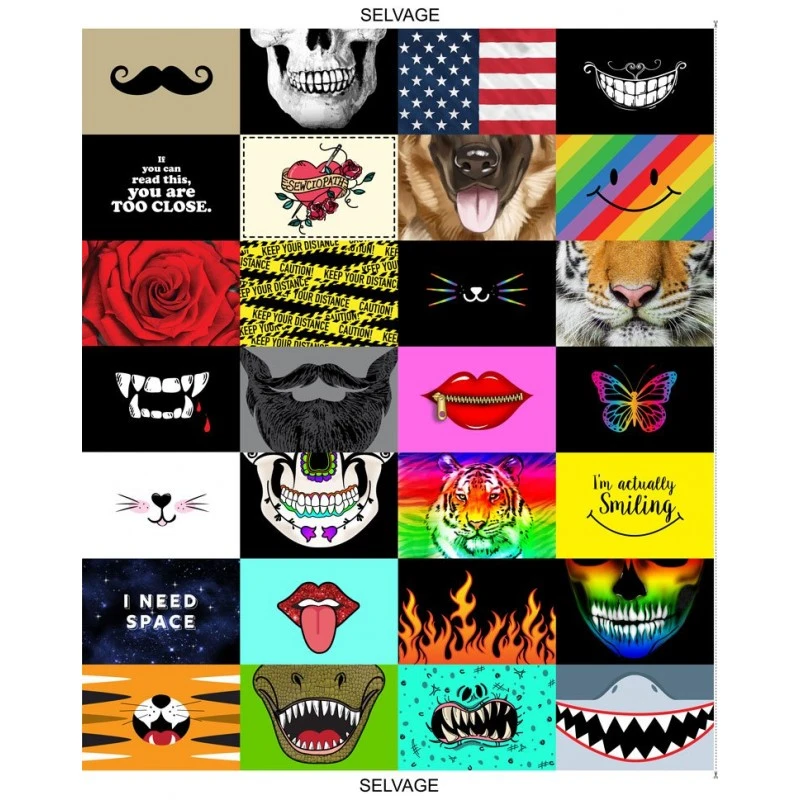 Sale 100% Cotton Fabric Timeless Treasures Novelty Smile Smiling Face Mask 36" Panel 3 Sale 100% Cotton Fabric Timeless Treasures Novelty Smile Smiling Face Mask 36" Panel