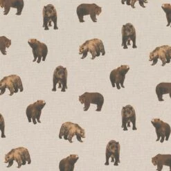 SALE Cotton Rich Linen Look Fabric Bears Wildlife Animals Upholstery 140cm Wide