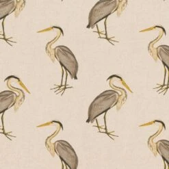SALE Cotton Rich Linen Look Fabric Heron Birds Animals Upholstery 140cm Wide