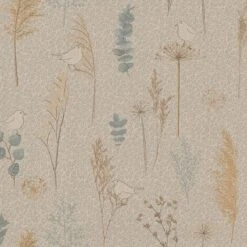 SALE Cotton Rich Linen Look Fabric Nordic Birds Leaves Upholstery 140cm Wide