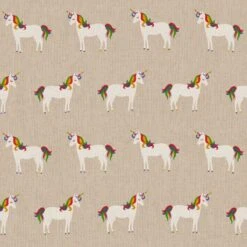 SALE Cotton Rich Linen Look Fabric Rainbow Unicorn Animal Upholstery 140cm Wide