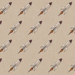 SALE Cotton Rich Linen Look Fabric Rocket Ships Astronauts Upholstery 140cm Wide