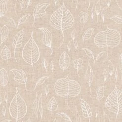 SALE Cotton Rich Linen Look Fabric White Leaves Leaf Plant Upholstery 140cm Wide