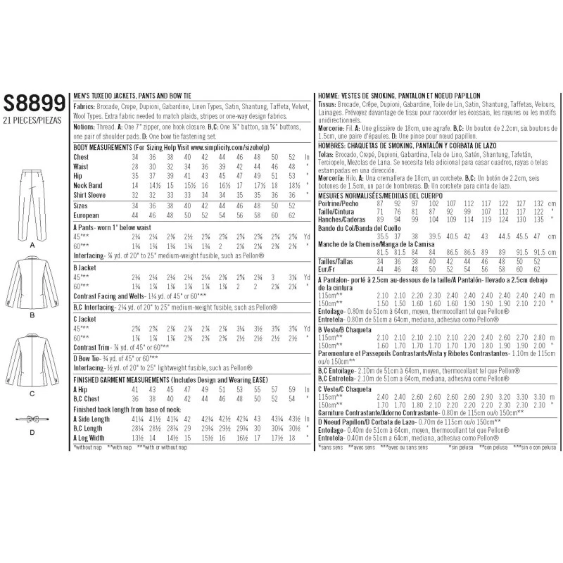 Simplicity Men's Special Occasion Tuxedo Suits Sewing Pattern 8899 5 Simplicity Men's Special Occasion Tuxedo Suits Sewing Pattern 8899 - Image 3