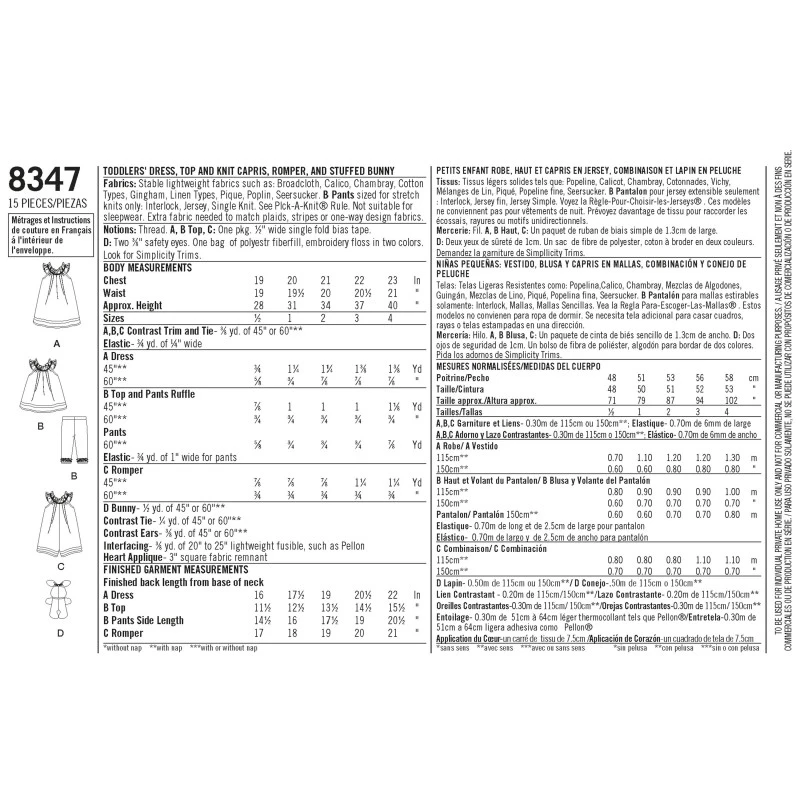 Simplicity Sewing Pattern 8347 Toddler Dress Top Trousers And Stuffed Bunny 5 Simplicity Sewing Pattern 8347 Toddler Dress Top Trousers And Stuffed Bunny - Image 3