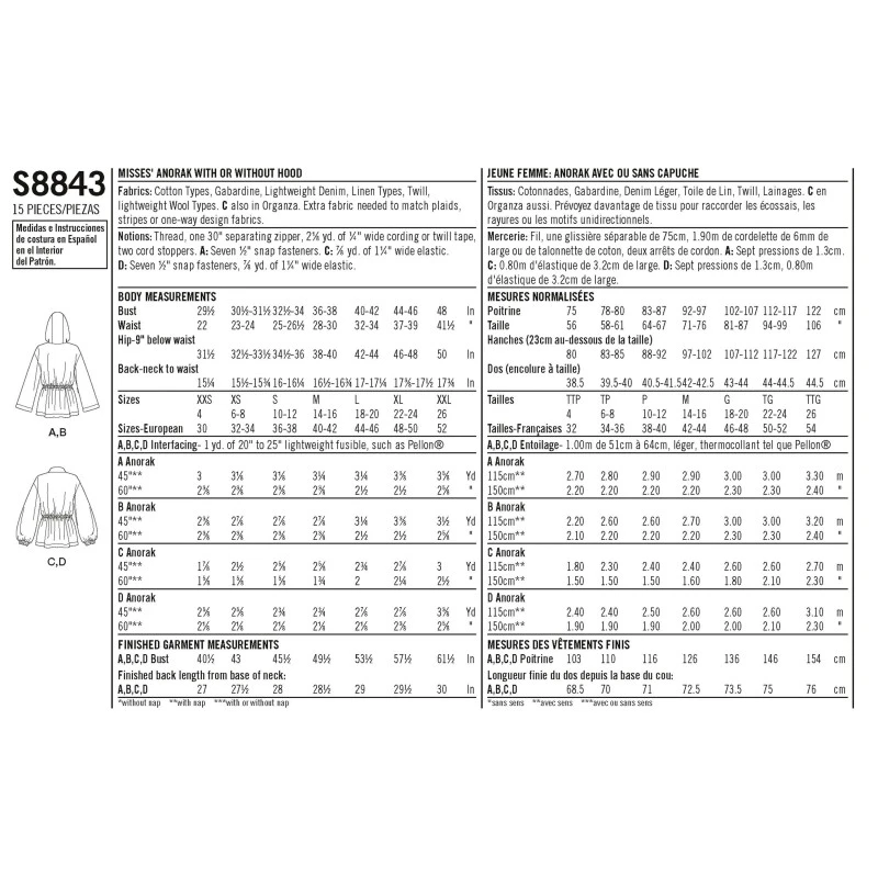 Simplicity Sewing Pattern 8843 Misses' Anorak Jacket 4 Simplicity Sewing Pattern 8843 Misses' Anorak Jacket - Image 2