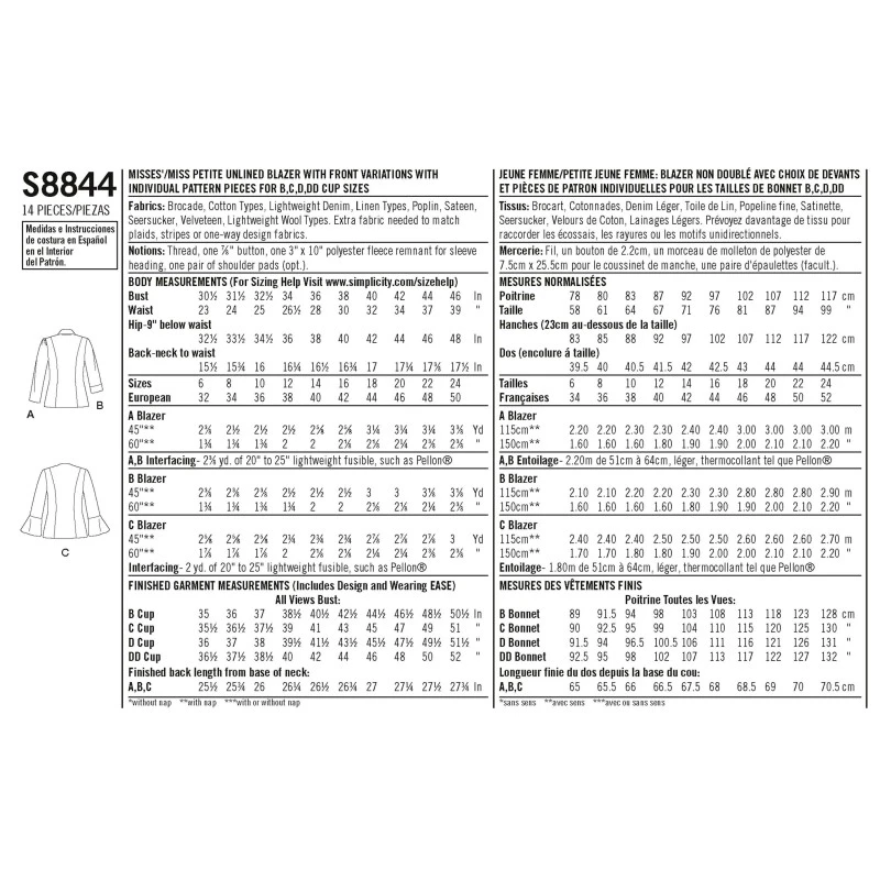 Simplicity Sewing Pattern 8844 Misses' Miss Petite Unlined Blazer Jacket 4 Simplicity Sewing Pattern 8844 Misses' Miss Petite Unlined Blazer Jacket - Image 2