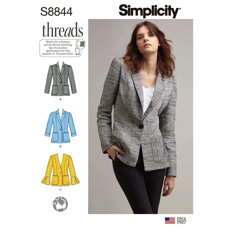 Simplicity Sewing Pattern 8844 Misses' Miss Petite Unlined Blazer Jacket 3 Simplicity Sewing Pattern 8844 Misses' Miss Petite Unlined Blazer Jacket