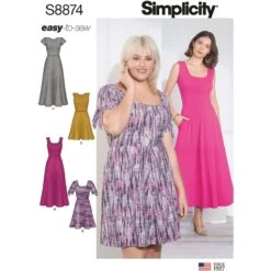 Simplicity Sewing Pattern 8874 Misses Fitted Bodice Casual Knit Dresses