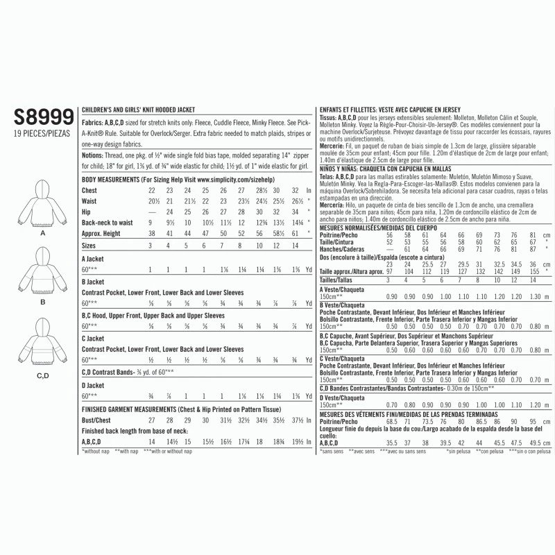 Simplicity Sewing Pattern S8999 Children's And Girls' Knit Hooded Jacket 4 Simplicity Sewing Pattern S8999 Children's And Girls' Knit Hooded Jacket - Image 2