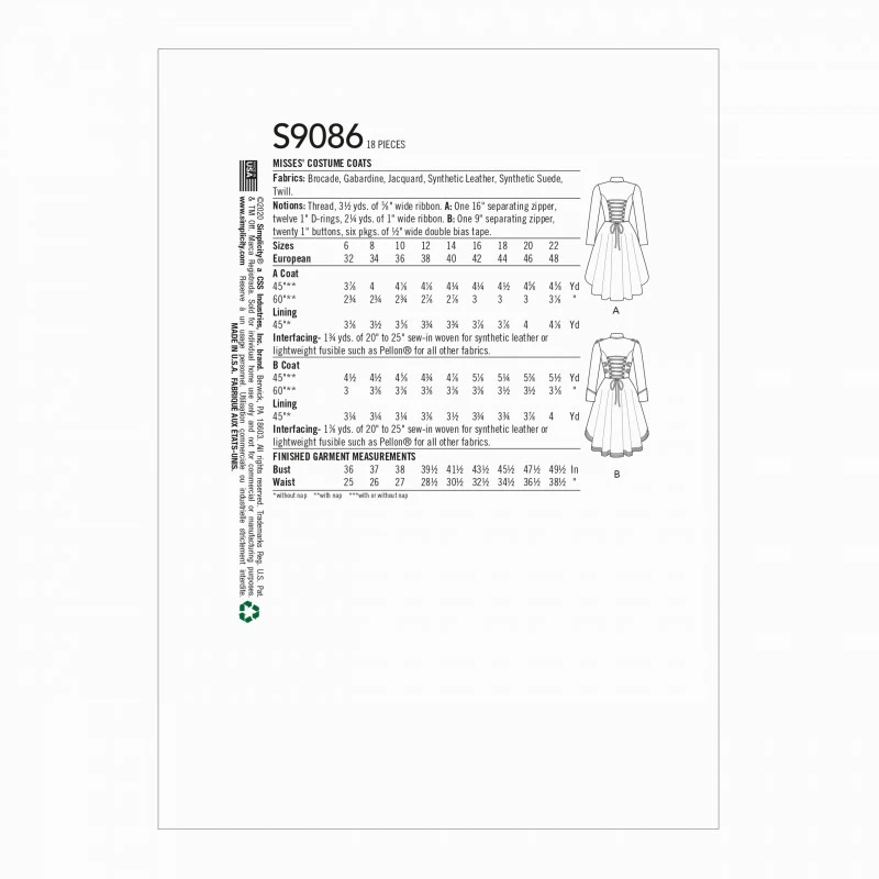 Simplicity Sewing Pattern S9086 Misses Pirate Captain Steampunk Coat Jacket 4 Simplicity Sewing Pattern S9086 Misses Pirate Captain Steampunk Coat Jacket - Image 2