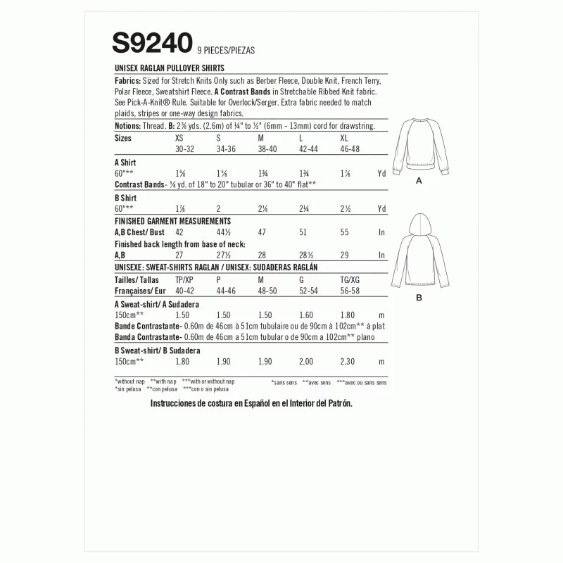 Simplicity Sewing Pattern S9240 Misses' Unisex Raglan Sleeve Pullover Shirts 4 Simplicity Sewing Pattern S9240 Misses' Unisex Raglan Sleeve Pullover Shirts - Image 2