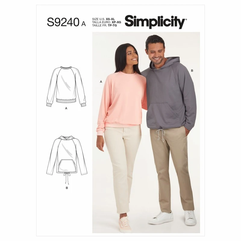 Simplicity Sewing Pattern S9240 Misses' Unisex Raglan Sleeve Pullover Shirts 3 Simplicity Sewing Pattern S9240 Misses' Unisex Raglan Sleeve Pullover Shirts