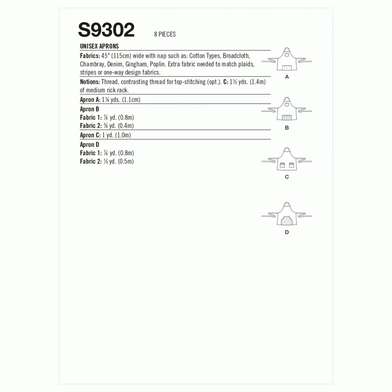 Simplicity Sewing Pattern S9302 Unisex Adult Bbq Style Aprons 4 Simplicity Sewing Pattern S9302 Unisex Adult Bbq Style Aprons - Image 2