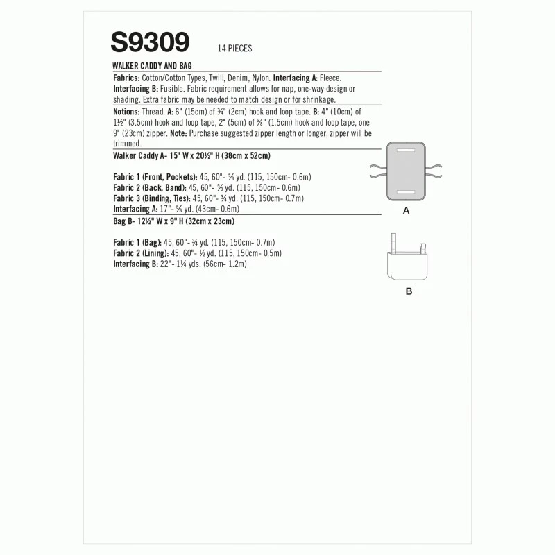 Simplicity Sewing Pattern S9309 Utilitarian Caddy Bag For Walkers Adjustable Tie 4 Simplicity Sewing Pattern S9309 Utilitarian Caddy Bag For Walkers Adjustable Tie - Image 2
