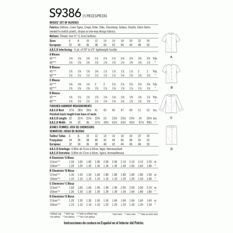 Simplicity Sewing Pattern S9386 Misses' Set Of Blouses With High Necks 4 Simplicity Sewing Pattern S9386 Misses' Set Of Blouses With High Necks - Image 2