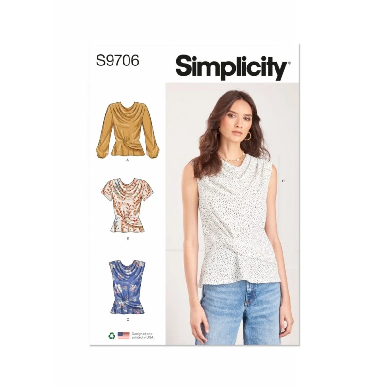 Simplicity Sewing Pattern S9706 Misses' Shoulder Pleats Peplum Waist Tops 3 Simplicity Sewing Pattern S9706 Misses' Shoulder Pleats Peplum Waist Tops
