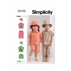 Simplicity Sewing Pattern S9798 Toddlers' Top, Trousers, Shorts And Bucket Hat