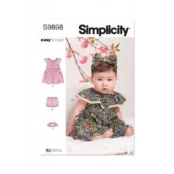 Simplicity Sewing Pattern S9898 Babies’ Button-Front Dress, Panty And Headband