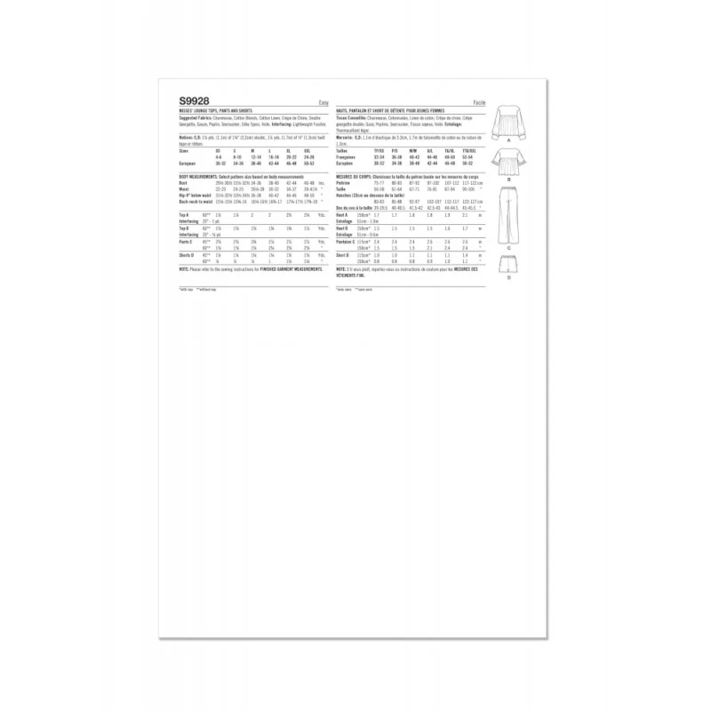 Simplicity Sewing Pattern S9928 Misses’ Loose Fit Lounge Tops, Trousers & Shorts 10 Simplicity Sewing Pattern S9928 Misses’ Loose Fit Lounge Tops, Trousers & Shorts - Image 8