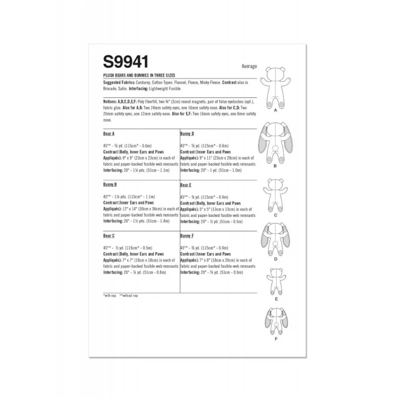 Simplicity Sewing Pattern S9941 Adorable Plush Bears And Bunnies In Three Sizes 7 Simplicity Sewing Pattern S9941 Adorable Plush Bears And Bunnies In Three Sizes - Image 5