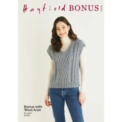 Sirdar Hayfield Knitting Pattern 10320 Womens Cable Vest In Bonus With Wool Aran