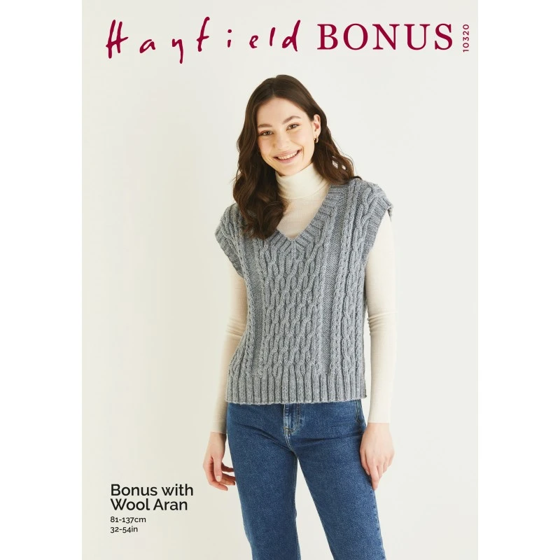 Sirdar Hayfield Knitting Pattern 10320 Womens Cable Vest In Bonus With Wool Aran 3 Sirdar Hayfield Knitting Pattern 10320 Womens Cable Vest In Bonus With Wool Aran