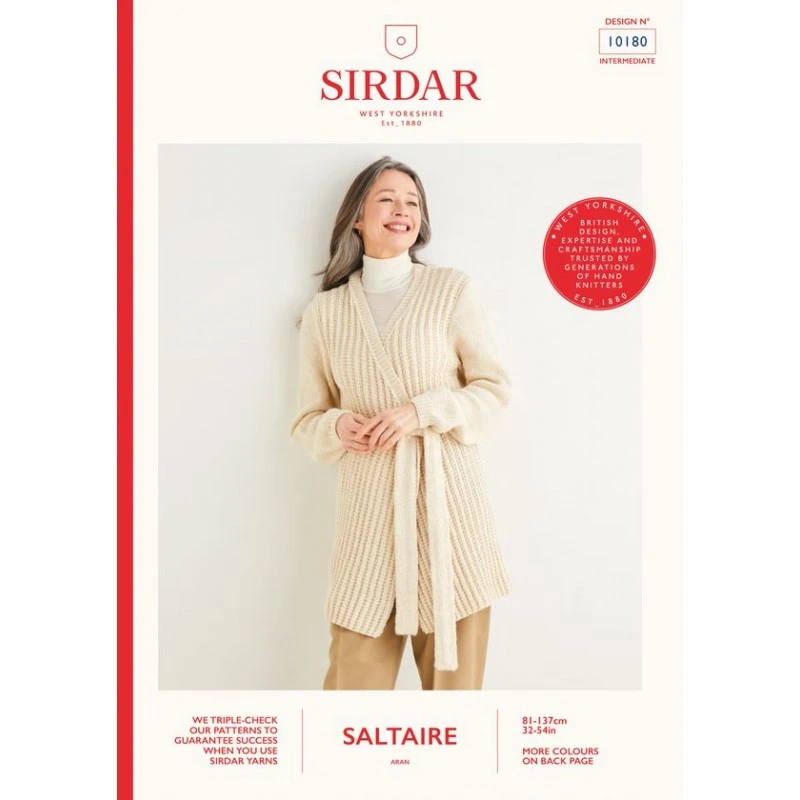 Sirdar Knitting Pattern 10180 Women's Longline Wrap Cardigan In Saltaire Aran 3 Sirdar Knitting Pattern 10180 Women's Longline Wrap Cardigan In Saltaire Aran