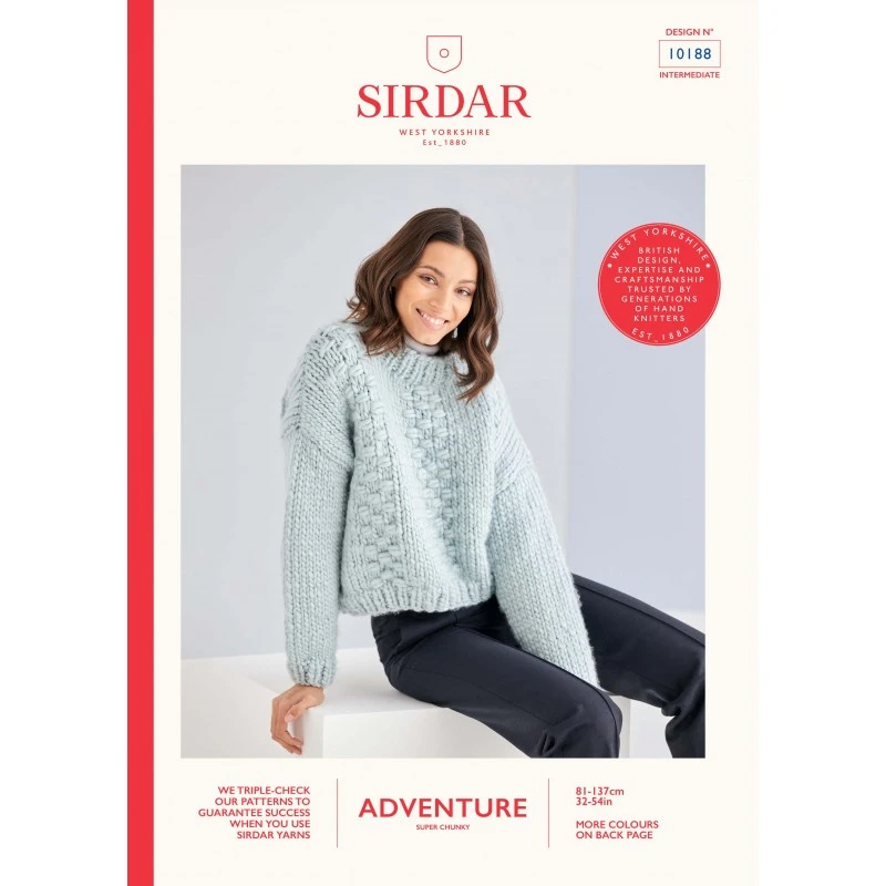 Sirdar Knitting Pattern 10188 Textured Panel Sweater In Adventure Super Chunky 3 Sirdar Knitting Pattern 10188 Textured Panel Sweater In Adventure Super Chunky