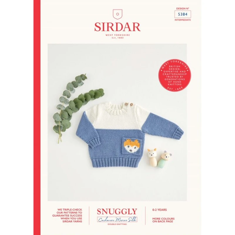 Sirdar Knitting Pattern 5384 Nordic Fox Pocket Sweater Cashmere Merino Silk DK 3 Sirdar Knitting Pattern 5384 Nordic Fox Pocket Sweater Cashmere Merino Silk DK
