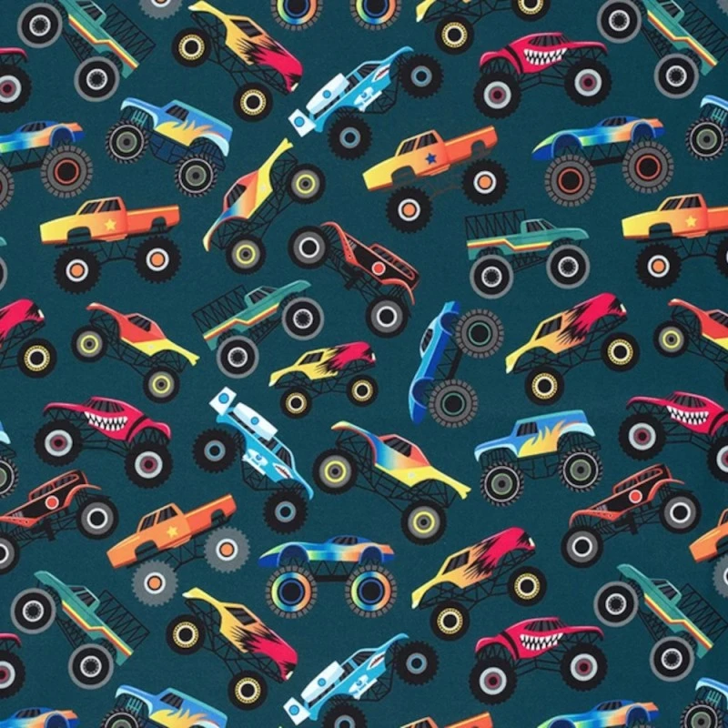 Soft Shell Fabric Fleece Backed Monster Trucks Cars 145cm Wide 4 Soft Shell Fabric Fleece Backed Monster Trucks Cars 145cm Wide - Image 2