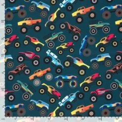 Soft Shell Fabric Fleece Backed Monster Trucks Cars 145cm Wide