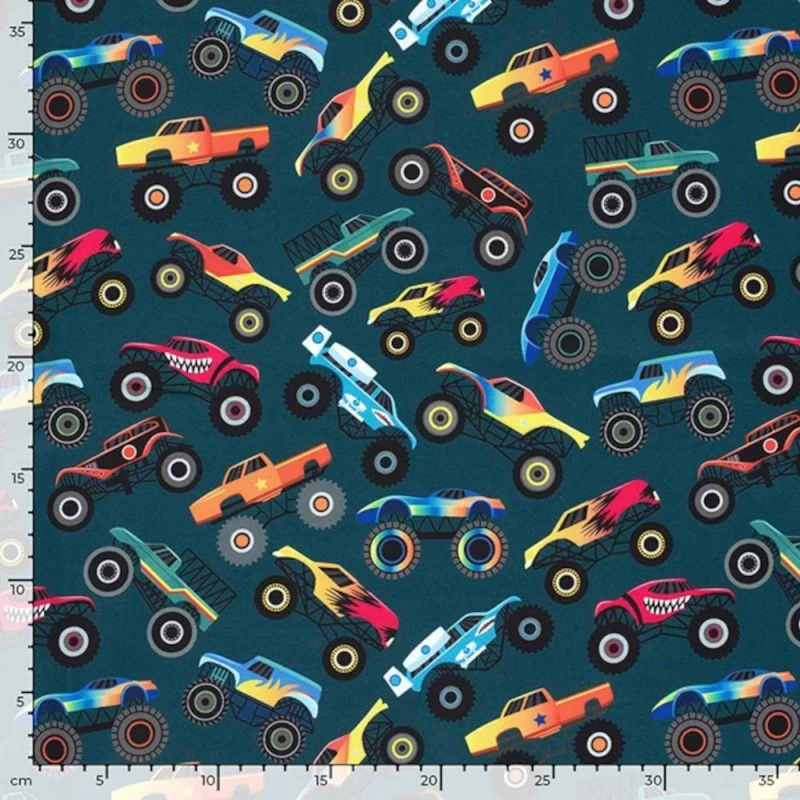 Soft Shell Fabric Fleece Backed Monster Trucks Cars 145cm Wide 3 Soft Shell Fabric Fleece Backed Monster Trucks Cars 145cm Wide