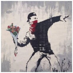 Tapestry Fabric Cushion Panel Banksy "Flower Bomb" – 47cm Square