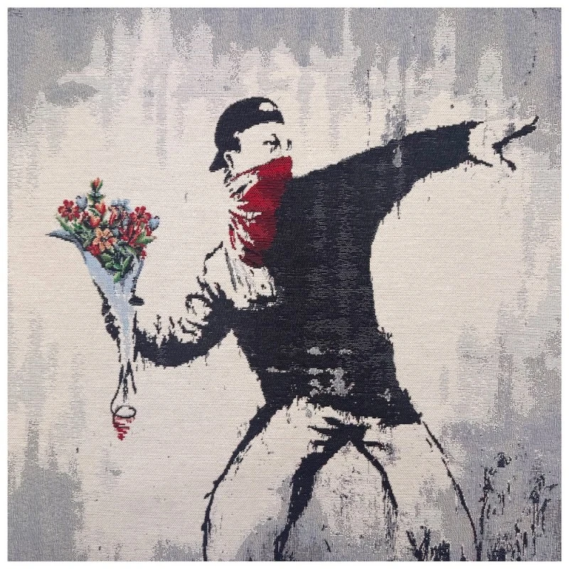 Tapestry Fabric Cushion Panel Banksy "Flower Bomb" – 47cm Square 3 Tapestry Fabric Cushion Panel Banksy "Flower Bomb" – 47cm Square